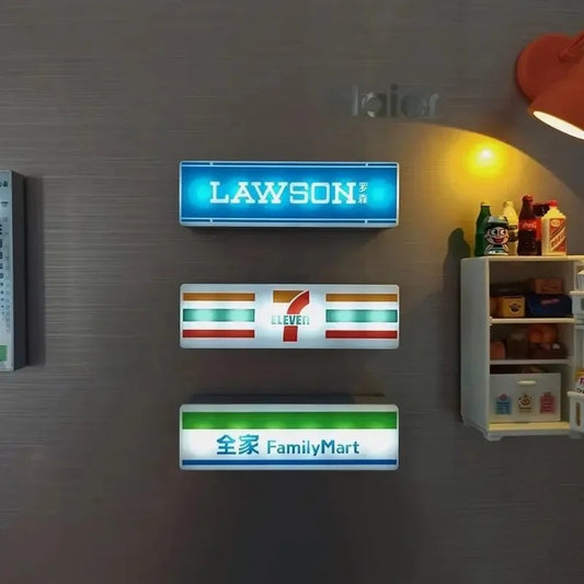Creative Magnetic 3D Refrigerator Sticker Convenience Store Light Sign Model Decoration 711 Luminous Light Box Mini Display Board