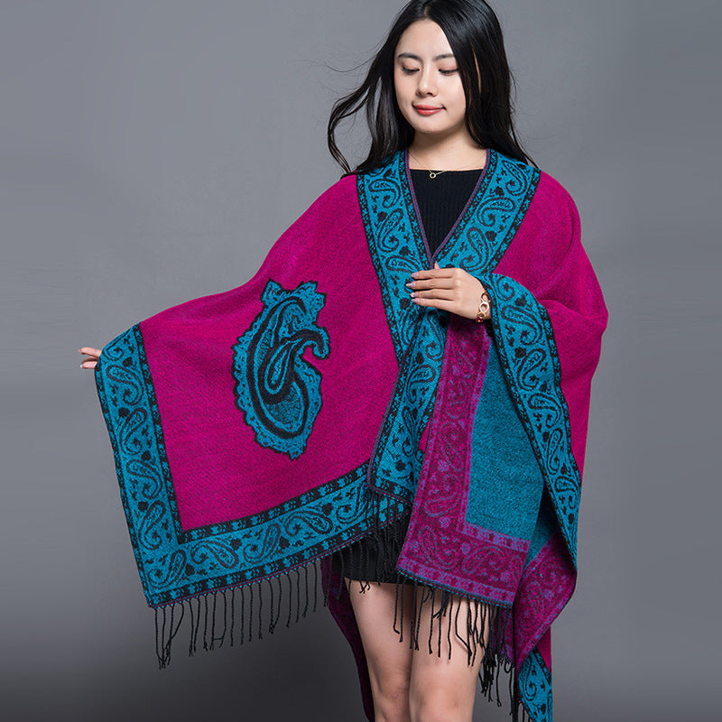Travel Autumn And Winter Nepal Ethnic Style Extra Large Thickened Split Shawl Scarf Cape