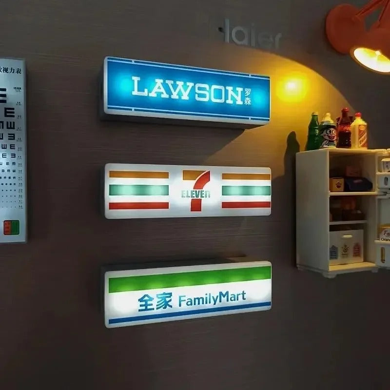 Creative Magnetic 3D Refrigerator Sticker Convenience Store Light Sign Model Decoration 711 Luminous Light Box Mini Display Board